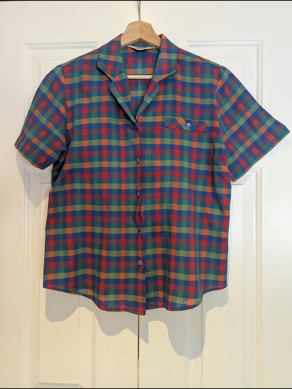 Vintage Cottagecore Picnic Koret Red Blue Green Plaid Button Down Shirt S/M